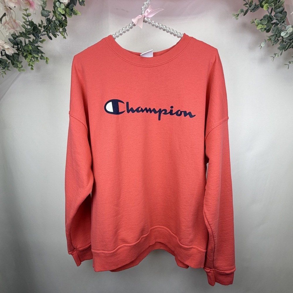 Women's‎ CHAMPION Pink Coral Crewneck Pullover Sweatshirt Size Large